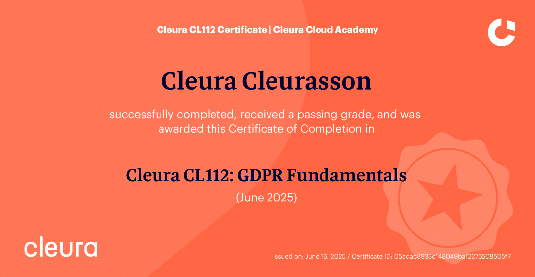 Nu utfärdar vi certifikat för slutförda utbildningar i Cleura Cloud Academy